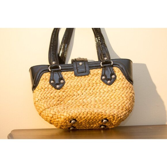 MICHAEL KORS STRAW WICKER PURSE HANDBAG - BLACK - shoulder bag - Picture 10 of 11